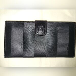 FENDI Black On Black Penguin Striped Long Wallet